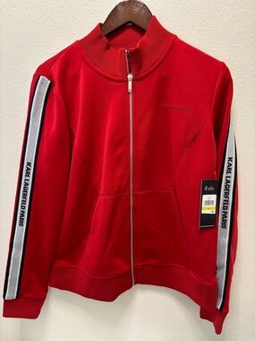 Karl Lagerfeld Paris Red Track Jacket with Side Logo Tape